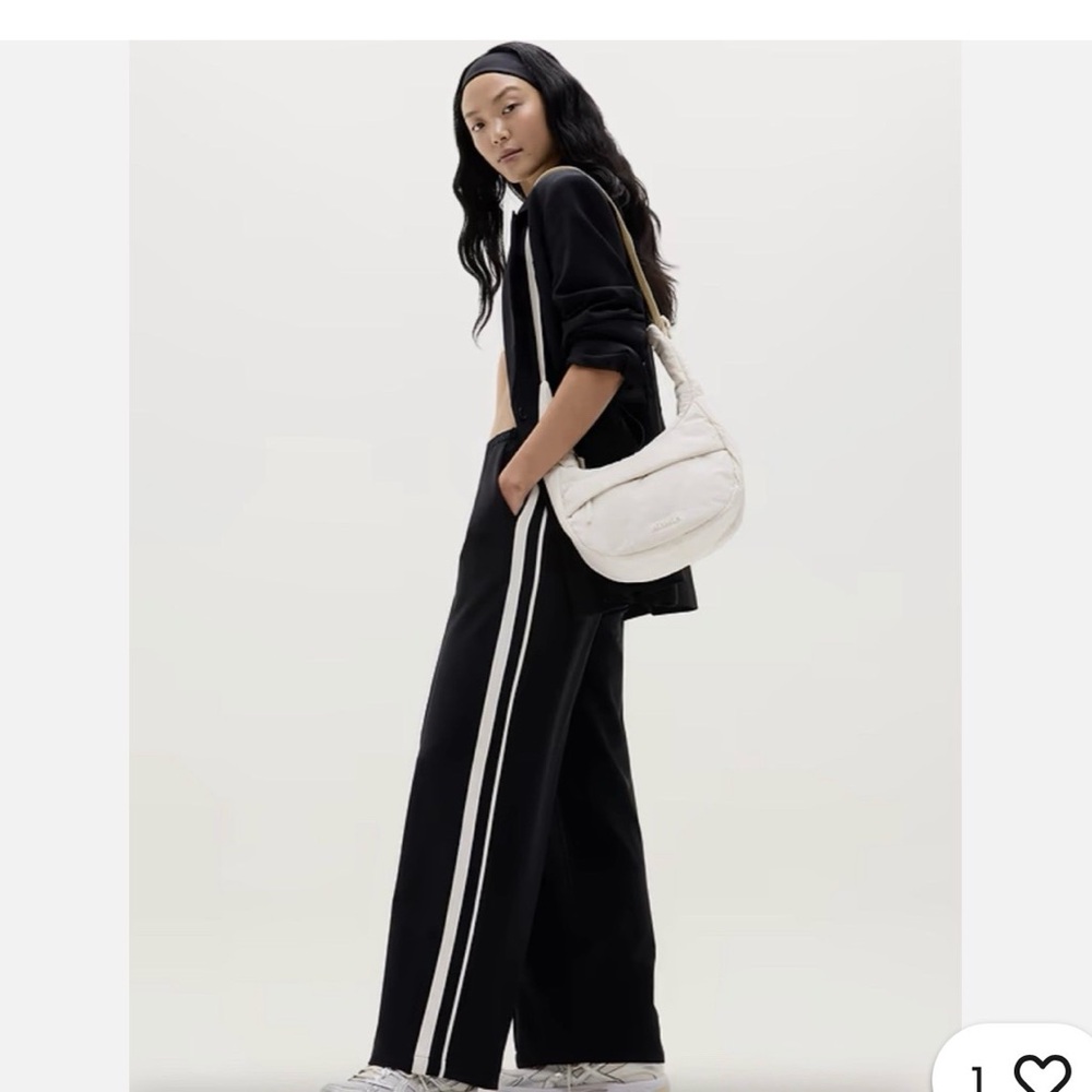 NWT Athleta NAVY Wide-Leg Track Pants with White Double Side Stripes